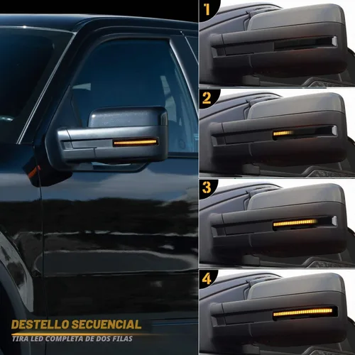 Vista 2 de Luces LED secuenciales para espejo lateral con lente ahumada Compatible con Ford F150 2009 a 2014 Ámbar