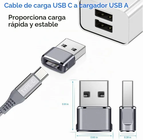 Vista 2 de QCEs Adaptador USB a USB C, 2 unidades USB-C hembra a USB macho convertidor de cargador para iPhone 17/16/15/14/13/12/11 Pro Max CarPlay, Apple