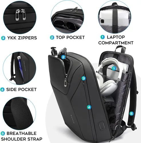 Vista 2 de FUTURE AESTHEICS Mochila de portátil de negocios para hombres y mujeres, mochila de viaje inteligente de 15.6 pulgadas, resistente al agua, mochila