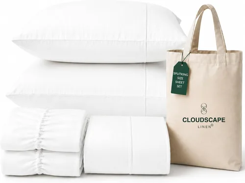 Vista 93 de CLOUDSCAPE LINEN 400TC 100% Egyptian Cotton Luxury Twin Bed Sheets - White