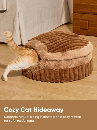 Vista 2 de FUKUMARU Cama tipo cueva para gatos, cama cerrada 2 en 1 para gatos de Marrón