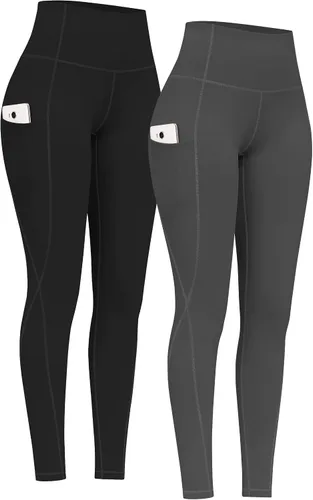 Vista 29 de PHISOCKAT Paquete de 2 pantalones de yoga de cintura alta con bolsillos, leggings de control de abdomen, leggings de yoga elásticos en 4 direcciones