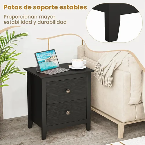 Vista 9 de KOMFOTT Mesita de noche con 2 cajones, mesita de noche de madera, mesa auxiliar moderna para sofá, mesa auxiliar compacta para dormitorio