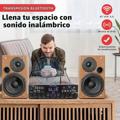 Vista 2 de Amplificador estéreo inalámbrico Bluetooth para el hogar, amplificador de potencia multicanal de 200 W, sistema receptor de audio para el hogar