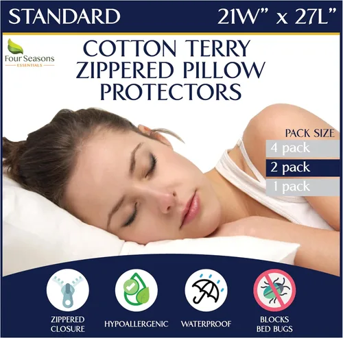 Vista 12 de Four Seasons Essentials Protectores de almohada impermeables de tamaño estándar (juego de 2) – Viscosa natural derivada de bambú – Fundas
