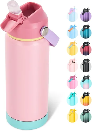 Vista 29 de Fijinhom Botella de agua aislada de acero inoxidable de 18 oz, de boca ancha, de doble pared, con vacío, con pajita de silicona, a prueba de sudor