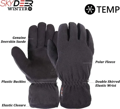 Vista 3 de SKYDEER Winter Gloves with Soft Deerskin Suede Leather & Thermal Polar Fleece & Warm 3M Thinsulate Insulation (SD8661T)