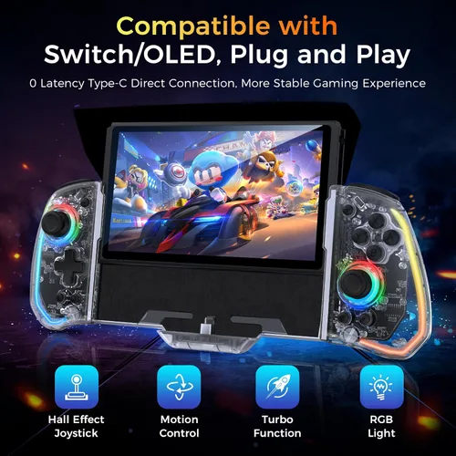 Vista 2 de IINE Switch Handheld Controller, No Drifting One-Piece Joypad Controller with Hall Effect Joystick, Switch Controller Compatible with Nintendo