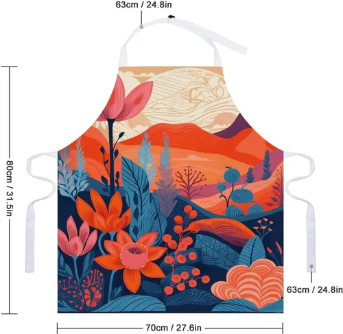 Vista 2 de Flowers in Ink Aprons Waterproof Cooking Kitchen Apron Unisex Adjustable Bib Apron with Pocket Restaurant Chef Works Aprons for Waitress Waiter