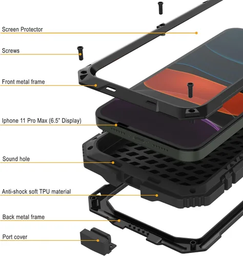 Vista 4 de PunkCase Funda de metal para iPhone 11 Pro Max [Serie 2.0] Funda de armadura resistente Diseño de cuerpo completo de aluminio y TPU con protector