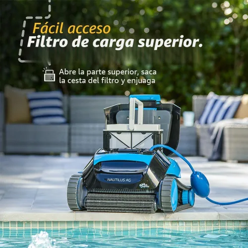 Vista 8 de Dolphin E10 - Aspiradora robótica automática para piscina, cepillo de limpieza activo, acceso a filtros de carga superior, ideal para piscinas sobre