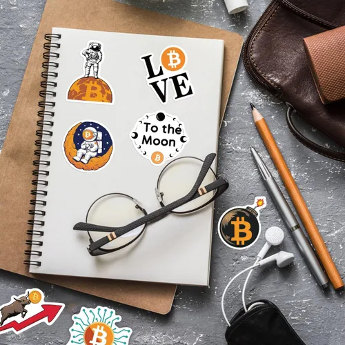 Vista 4 de Paquete de 50 calcomanías Bitcoin Crypto – Calcomanía de criptomoneda para laptop, botella de agua, teléfono, diario, vinilo impermeable, minero