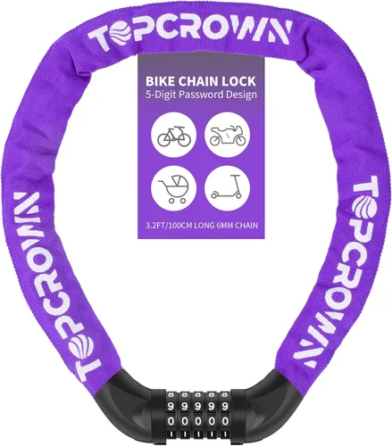 Vista 23 de Topcrown Cerradura de cadena para bicicleta, diales digitales de metal mejorados, 3.2 pies de largo, alta seguridad, resistente, antirrobo