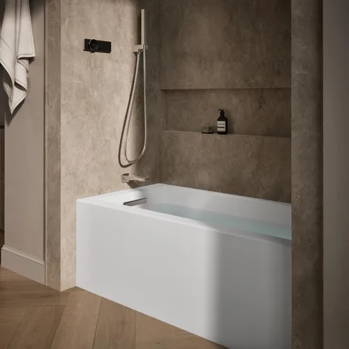 Vista 2 de Kohler 20201-LA-0 Bañera de alcoba Underscore® de 60" x 30" con delantal integral, brida integral y drenaje a la izquierda, Blanco