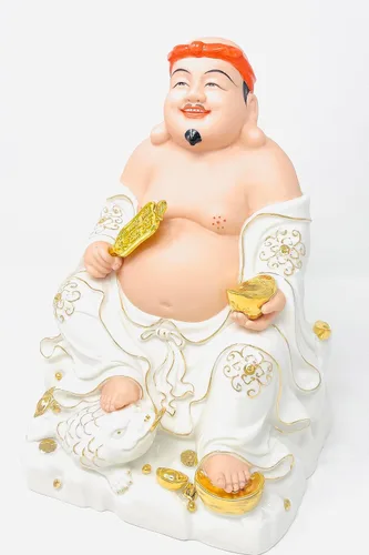 Vista 3 de Houlu Than Tai Ong Dia - Juego de 2 estatuas de cerámica blanca de 9