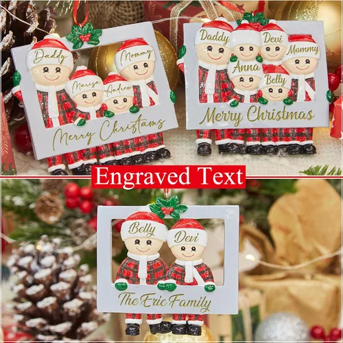 Vista 3 de Adornos de Navidad personalizados Firelace con nombre grabado de resina para árbol de Navidad, regalos para niños, Acción de Gracias, decoración