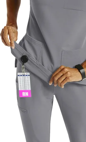 Vista 4 de Jaanuu Camiseta quirúrgica relajada con cuello en V para mujer de 3 bolsillos