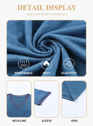 Vista 83 de Eytino Blusas de talla grande para mujer, cuello en V, manga corta, a rayas, casual, holgada, con bolsillo (1X-5X)