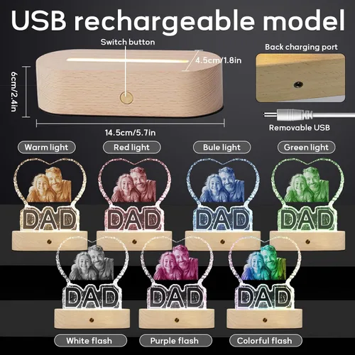 Vista 6 de Foto de cristal 3D personalizada, marco de fotos personalizado con luz nocturna de cristal 3D, el mejor regalo para parejas, amor, mujeres, hombres