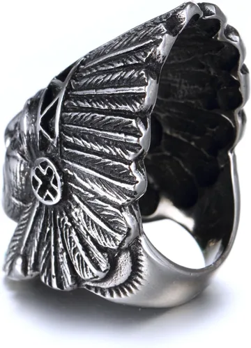 Vista 2 de HIJONES Anillo unisex de acero inoxidable de la tribu jefe india