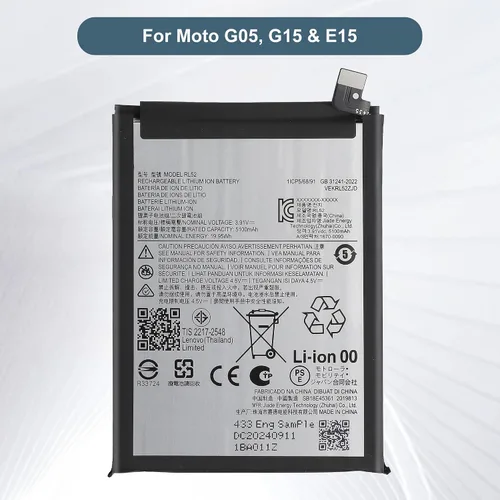 Vista 2 de Batería de repuesto RL52 compatible con Moto G05, G15 y E15, 5100mAh 3.91V, con kit de herramientas de reparación