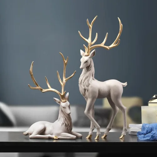 Vista 9 de Estatuilla creativa de reno de 2 piezas de escultura de estatua de ciervo para decoración de estantes