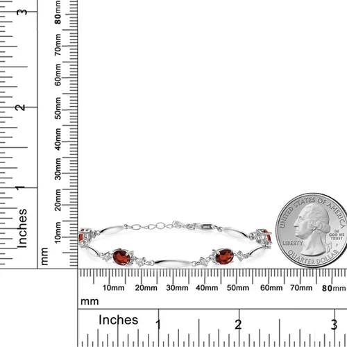 Vista 27 de Gem Stone King 925 Sterling Silver Gemstone Birthstone and White Created Sapphire Tennis Bracelet For Women Oval 7X5MM and 2MM 6 Inch + 1 Inch