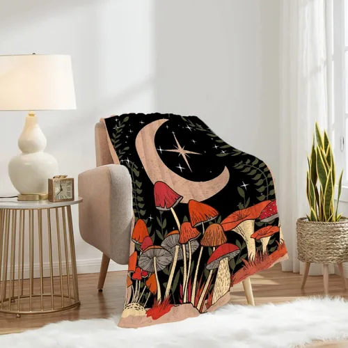 Vista 3 de Manta de hongos, ultra suave, cálida y ligera, de franela de forro polar con microhongos, para cama, sofá, regalo de viaje, decoración de hongos