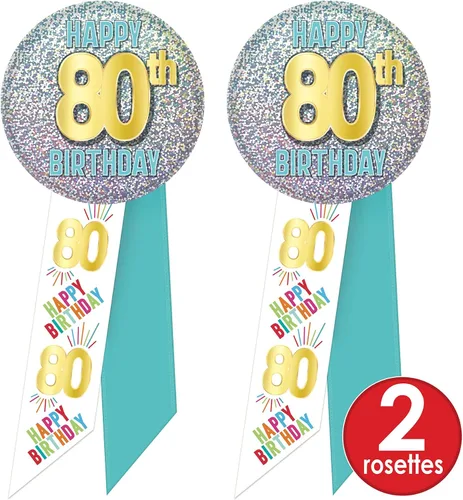 Vista 2 de Roseta de 80 cumpleaños - Paquete de 2