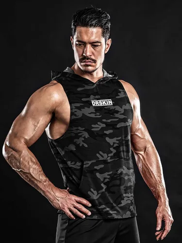 Vista 2 de DRSKIN 2 or 1 Pack Men's Hooded Tank Tops Muscle Cut Off T Shirt Sleeveless Bodybuilding Gym Hoodies Workout Athletic