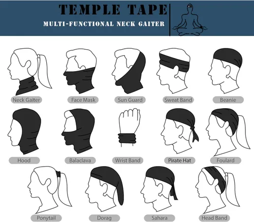 Vista 5 de Temple Tape - Polaina de cuello para hombre y mujer, máscara facial multiusos para correr, protección UV