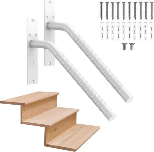 Vista 12 de Munzong - Barandillas blancas de 16 pulgadas para escaleras de 1 a 3 escalones, barandilla antideslizante de acero inoxidable SUS304 para escaleras