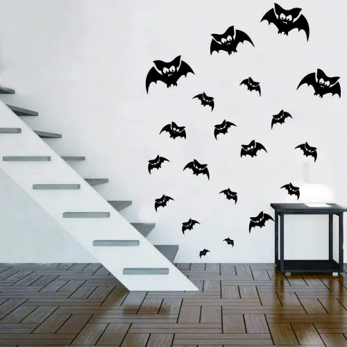 Vista 4 de Pegatina de pared de murciélago de Halloween dispersa silueta de murciélago