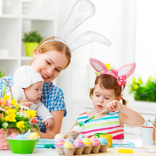Vista 7 de Paquete de 2 diademas de encaje para mujer diseño de orejas de conejo color blanco para mujeres adultos niñas niños Pascua fiesta de máscaras