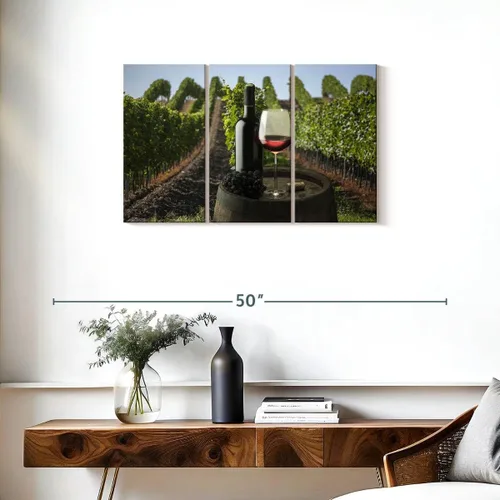 Vista 3 de ElephantStock - Vineyard Wine Tasting Wall Art - Horizontal Multi Panel Canvas - 3 Piece Dining Room Wall Decor - Photography Food And Drink Multi