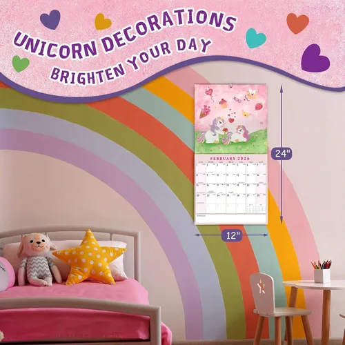 Vista 3 de Calendario infantil 2026 – Calendario de unicornio 2026 de 12 x 12 pulgadas para niños con más de 400 calcomanías divertidas, perfecto