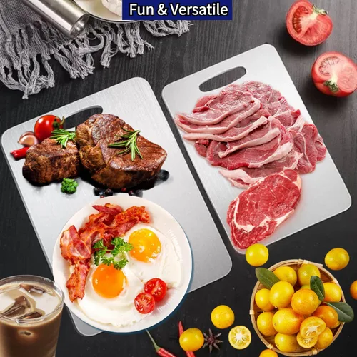 Vista 5 de Tabla de cortar de titanio para cocina, juego de 2/3 – Tabla de cortar de doble cara de grado alimenticio para carne, diseño colgable, fácil