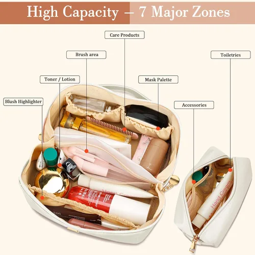 Vista 4 de Regalos de cumpleaños para mujeres y adolescentes, juego de bolsas organizadoras de maquillaje con iniciales personalizadas, bolsa de cosméticos