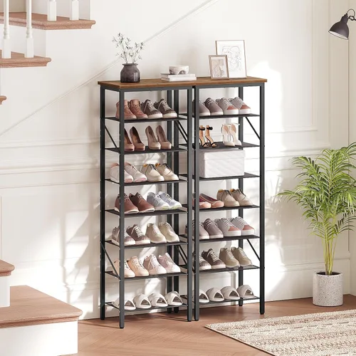 Vista 7 de MAHANCRIS Organizador de zapatos estrecho de 8 niveles, almacenamiento de zapatos alto y delgado para espacios pequeños, capacidad para 8-16 pares