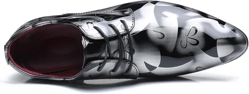 Vista 2 de Zapatos de cuero de moda para hombre, zapatos de vestir transpirables con punta recta formal con patrón de encaje
