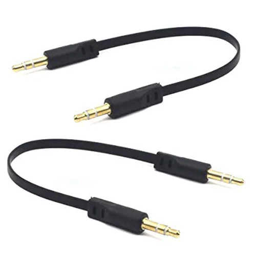 Vista 7 de Cable plano de audio de extensión TRS Jack de 5.9 in 1/8 de pulgada y 0.138 in, paquete de 2, ángulo de 90 grados de 0.138 in, enchufe estéreo de 3