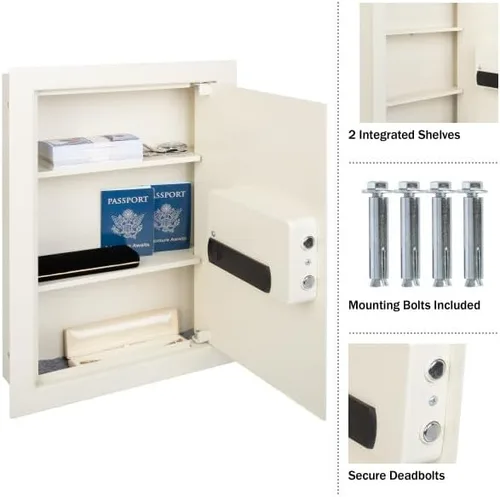 Vista 4 de Stalwart - Caja fuerte en la pared, seguro para el hogar o el negocio con teclado y 2 llaves de anulación manuales, protege dinero, joyas