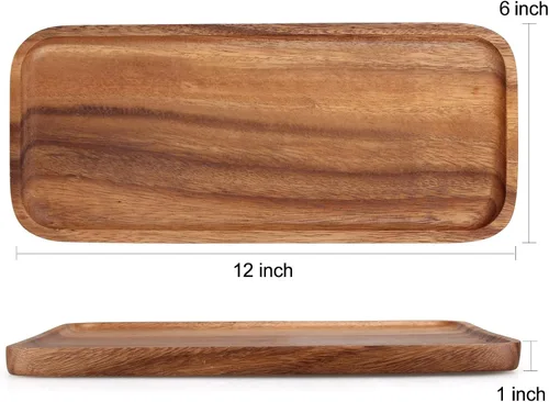 Vista 6 de 2 bandejas rectangulares pequeñas de madera decorativas de madera de acacia, platos de queso, bandejas pequeñas para sándwiches de postre, platos