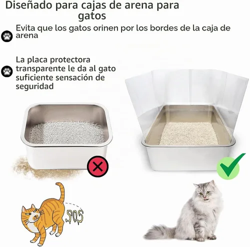 Vista 4 de YOILES 3 piezas de protectores contra salpicaduras de orina para caja de arena de gato, protector contra salpicaduras transparente fácil de limpiar