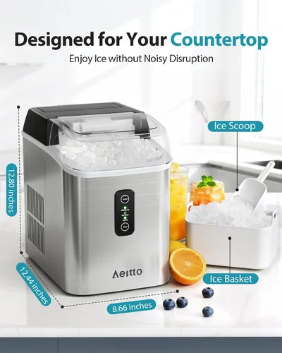 Vista 6 de Aeitto Nugget - Máquina de hielo para encimera, máquina de hielo de 42 libras/24 horas con tanque de agua de 1.5 L, liberación rápida de hielo en 6