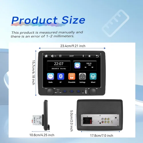 Vista 10 de Rimoody - Estéreo de automóvil de un solo din con Carplay inalámbrico y Android Auto, receptor de audio para automóvil con pantalla táctil de 9
