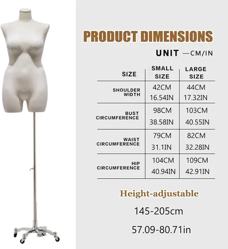 Vista 3 de Vestido de maniquí femenino con rueda universal, forma de vestido de mujer de talla grande para tiendas de ropa al por menor (Torso, L)