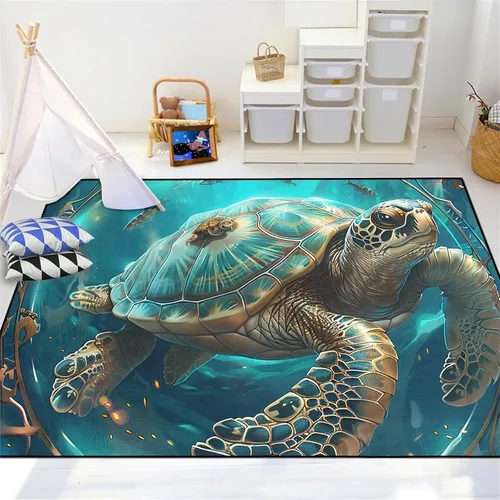Vista 17 de Alfombra de tortuga marina con estampado de animales marinos y animales marinos, alfombra con estampado de tortugas marinas, para niños y niñas