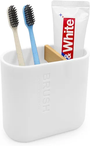 Vista 9 de Soporte para cepillo de dientes con divisor de bambú, desmontable para fácil limpieza, organizador multifuncional de almacenamiento, soporte