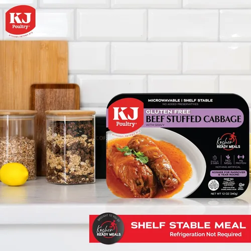 Vista 5 de KJ Poultry Kosher para comidas sin gluten, rollos de repollo relleno de carne de res en salsa (paquete de 1) entrada preparada completamente cocida